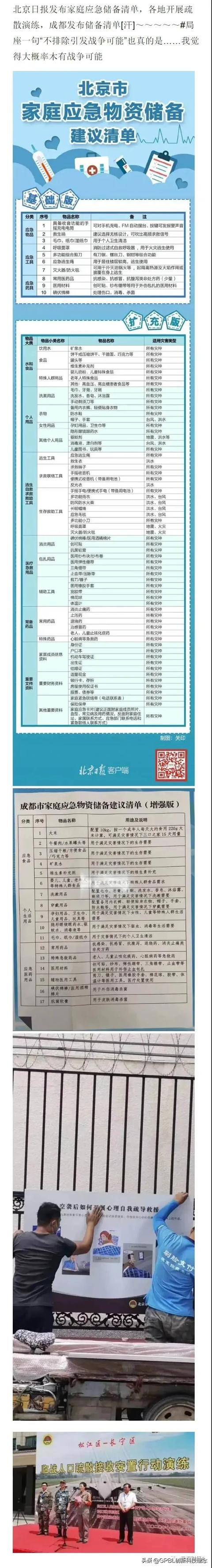 北京日报发布家庭应急储备清单 备战备荒为人民？