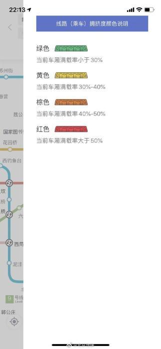 北京地铁可查询车厢满载率 分为“红、棕、黄、绿”四种颜色